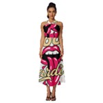 Music Hip Hop Text Black White 3d Sleeveless Cross Front Cocktail Midi Chiffon Dress