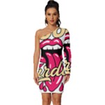 Music Hip Hop Text Black White 3d Long Sleeve One Shoulder Mini Dress