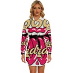 Music Hip Hop Text Black White 3d Womens Long Sleeve Shirt Dress