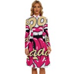 Music Hip Hop Text Black White 3d Long Sleeve Shirt Collar A-Line Dress