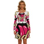 Music Hip Hop Text Black White 3d Long Sleeve Wide Neck Velvet Dress