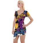 Xtreme Skateboard Graffiti Short Sleeve Asymmetric Mini Dress