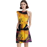 Xtreme Skateboard Graffiti Cocktail Party Halter Sleeveless Dress With Pockets