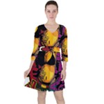 Xtreme Skateboard Graffiti Quarter Sleeve Ruffle Waist Dress
