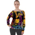 Xtreme Skateboard Graffiti Off Shoulder Long Sleeve Velour Top