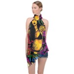 Xtreme Skateboard Graffiti Halter Asymmetric Satin Top