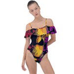 Xtreme Skateboard Graffiti Frill Detail One Piece Swimsuit