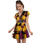 Xtreme Skateboard Graffiti Flutter Sleeve Wrap Dress