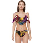 Xtreme Skateboard Graffiti Ruffle Edge Tie Up Bikini Set	