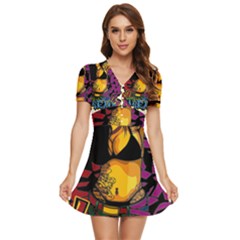 V-Neck High Waist Chiffon Mini Dress 