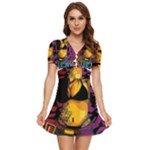 Xtreme Skateboard Graffiti V-Neck High Waist Chiffon Mini Dress