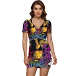 Xtreme Skateboard Graffiti Low Cut Cap Sleeve Mini Dress
