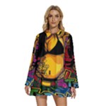 Xtreme Skateboard Graffiti Round Neck Long Sleeve Bohemian Style Chiffon Mini Dress