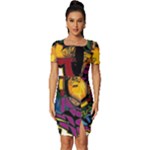 Xtreme Skateboard Graffiti Fitted Knot Split End Bodycon Dress