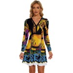 Xtreme Skateboard Graffiti Long Sleeve Deep V Mini Dress 