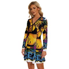 Long Sleeve Deep V Mini Dress  