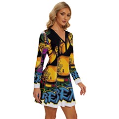 Long Sleeve Deep V Mini Dress  