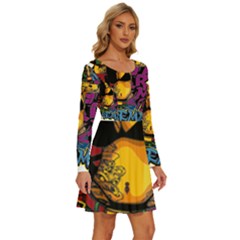 Long Sleeve Wide Neck Velvet Dress 