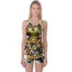 Cowboy Skeleton With Gun Illustration One Piece Boyleg Swimsuit
