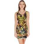 Cowboy Skeleton With Gun Illustration Bodycon Dress