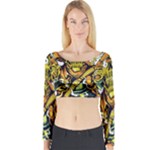 Cowboy Skeleton With Gun Illustration Long Sleeve Crop Top