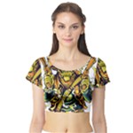 Cowboy Skeleton With Gun Illustration Short Sleeve Crop Top