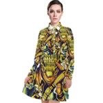 Cowboy Skeleton With Gun Illustration Long Sleeve Chiffon Shirt Dress