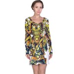 Cowboy Skeleton With Gun Illustration Long Sleeve Nightdress
