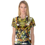 Cowboy Skeleton With Gun Illustration V-Neck Sport Mesh T-Shirt