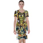 Cowboy Skeleton With Gun Illustration Short Sleeve Nightdress