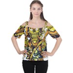 Cowboy Skeleton With Gun Illustration Cutout Shoulder T-Shirt