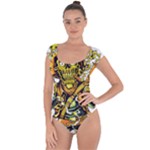 Cowboy Skeleton With Gun Illustration Short Sleeve Leotard 