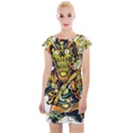 Cowboy Skeleton With Gun Illustration Cap Sleeve Bodycon Dress