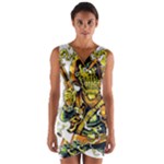Cowboy Skeleton With Gun Illustration Wrap Front Bodycon Dress