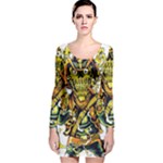 Cowboy Skeleton With Gun Illustration Long Sleeve Velvet Bodycon Dress