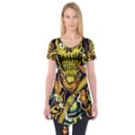Cowboy Skeleton With Gun Illustration Short Sleeve Tunic 