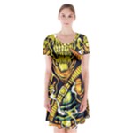 Cowboy Skeleton With Gun Illustration Short Sleeve V-neck Flare Dress