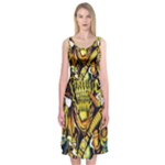 Cowboy Skeleton With Gun Illustration Midi Sleeveless Dress
