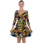 Cowboy Skeleton With Gun Illustration Quarter Sleeve Skater Dress