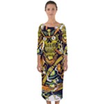 Cowboy Skeleton With Gun Illustration Quarter Sleeve Midi Bodycon Dress