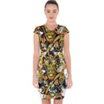 Cowboy Skeleton With Gun Illustration Capsleeve Drawstring Dress 