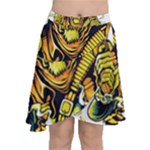 Cowboy Skeleton With Gun Illustration Chiffon Wrap Front Skirt