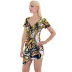 Cowboy Skeleton With Gun Illustration Short Sleeve Asymmetric Mini Dress