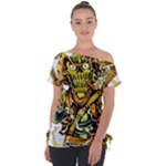 Cowboy Skeleton With Gun Illustration Off Shoulder Tie-Up T-Shirt