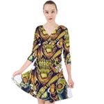 Cowboy Skeleton With Gun Illustration Quarter Sleeve Front Wrap Dress