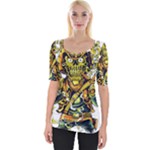 Cowboy Skeleton With Gun Illustration Wide Neckline T-Shirt