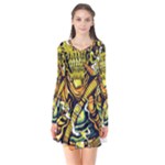 Cowboy Skeleton With Gun Illustration Long Sleeve V-neck Flare Dress