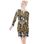 Cowboy Skeleton With Gun Illustration Button Long Sleeve Dress