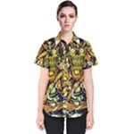 Cowboy Skeleton With Gun Illustration Women s Short Sleeve Shirt