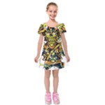 Cowboy Skeleton With Gun Illustration Kids  Short Sleeve Velvet Dress